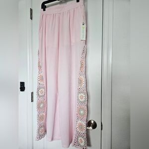 NWT Ocean Drive Crochet Gauze Pants In Pale Pink Size Medium